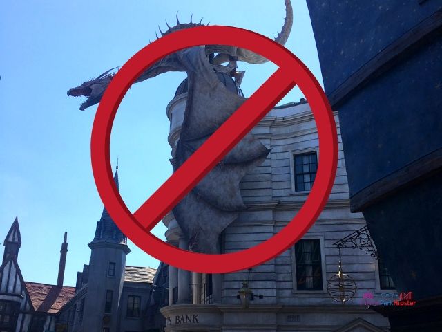 Prohibited items at Universal Orlando with fire-breathing dragon