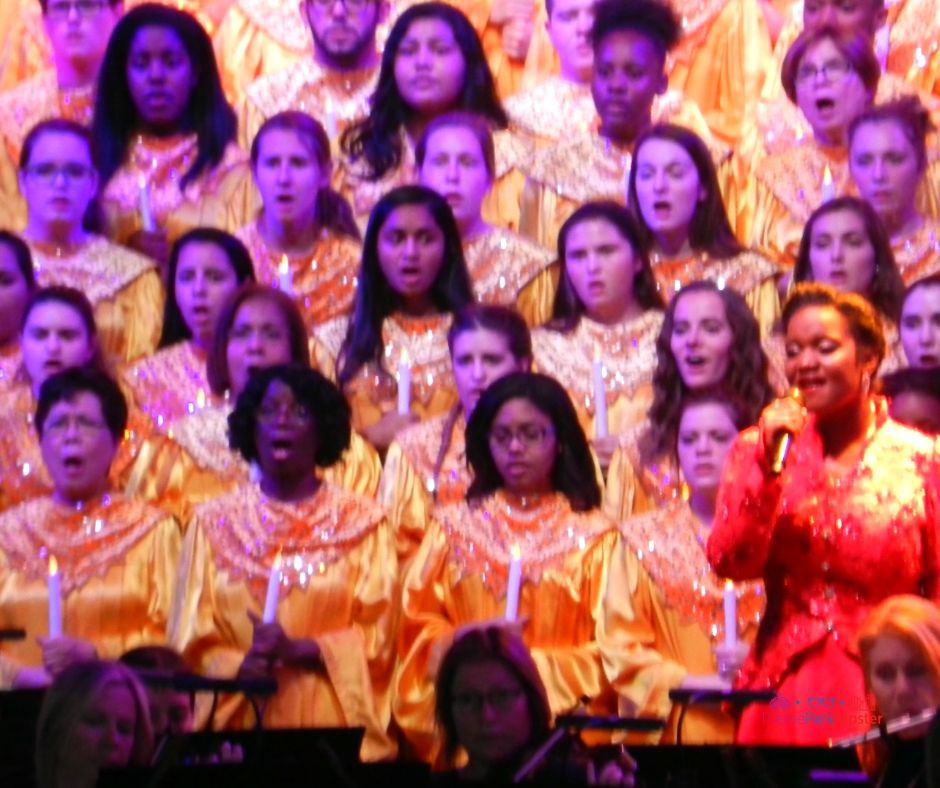Epcot Candlelight Processional choir in gold at Walt Disney World