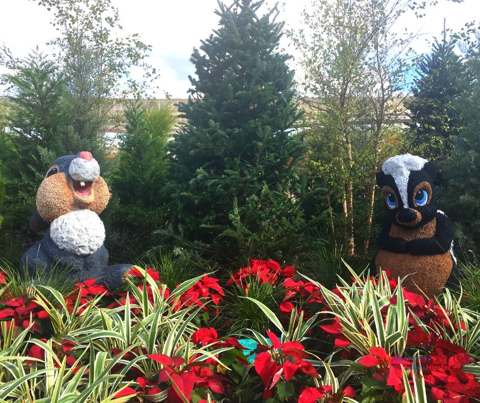 Epcot Festival of the Holidays 15 Park Entrance with Topiary Thumper from Bambi Holiday Decor