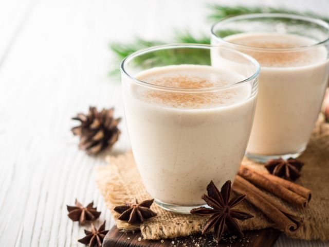 White creamy Eggnog drink.
