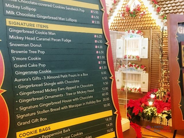 Menu da loja de Gingerbread House da Grand Floridian Resort