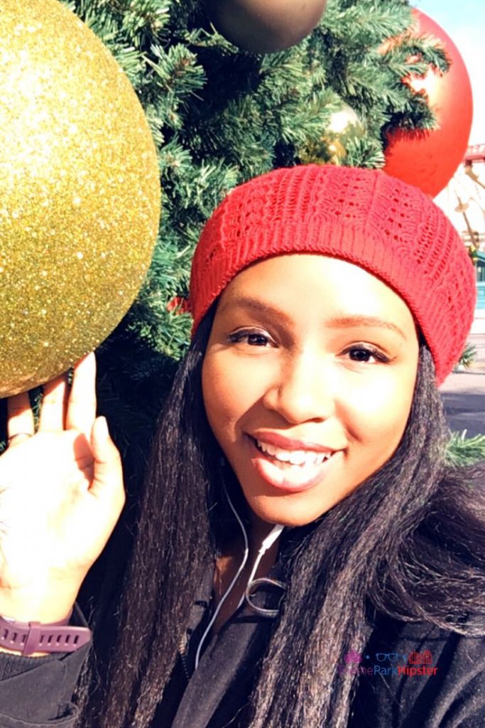 NikkyJ Christmas at Universal with Gold Ornament