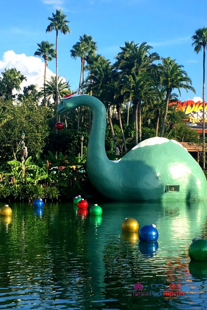 Christmas in Hollywood Studios with Gertie in Santa Hat at Echo Lake