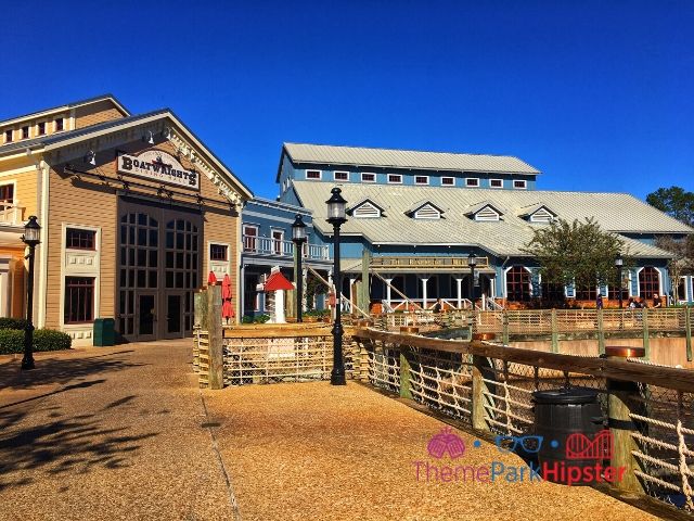 Port Orleans Riverside Resort Pier with Boatwrights Restaurant in the background