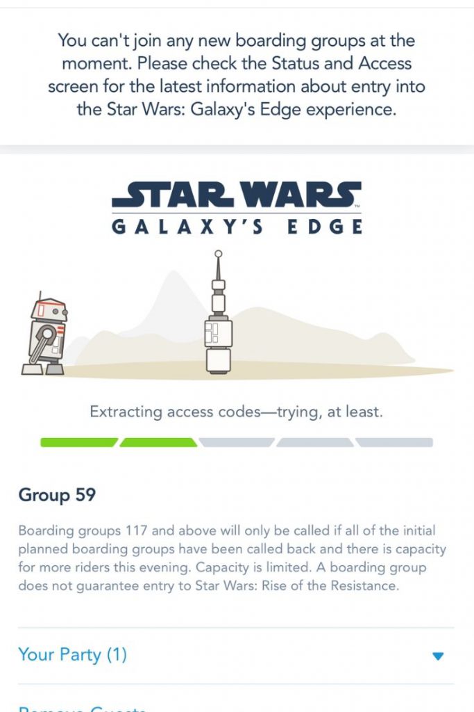 Star Wars Rise of the Resistance Virtual Queue Boarding Pass Waiting Meter