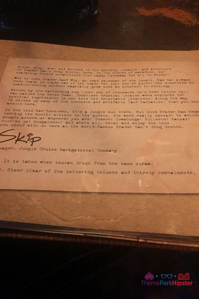 Trader Sams Grog Grotto Menu