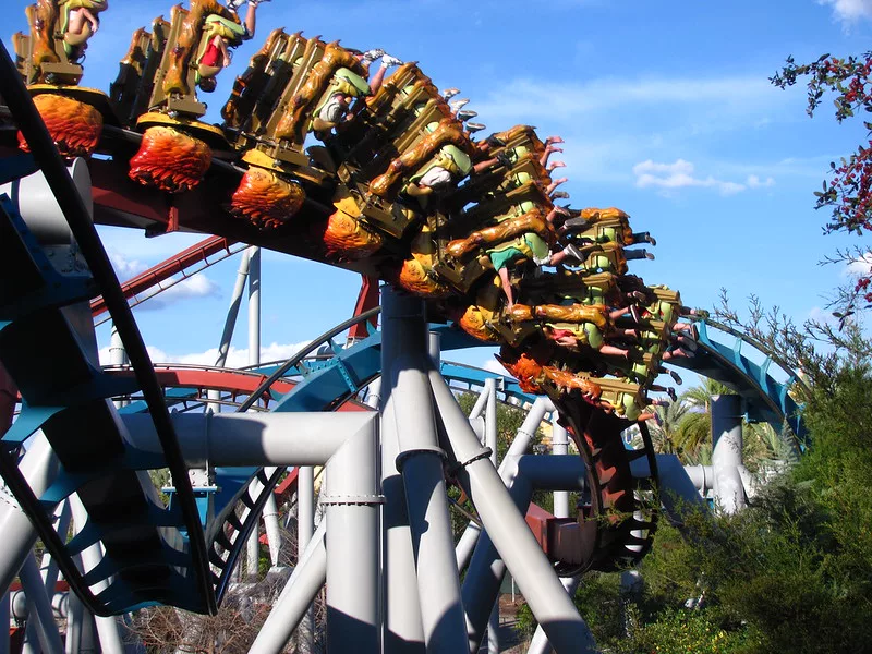Dragon Challenge Dueling Roller Coaster at Universal Islands of Adventure at the Wizarding World of Harry Potter.
