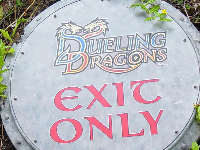 Dueling Dragons Roller Coaster Exit Sign at Universal Islands of Adventure Lost Continent
