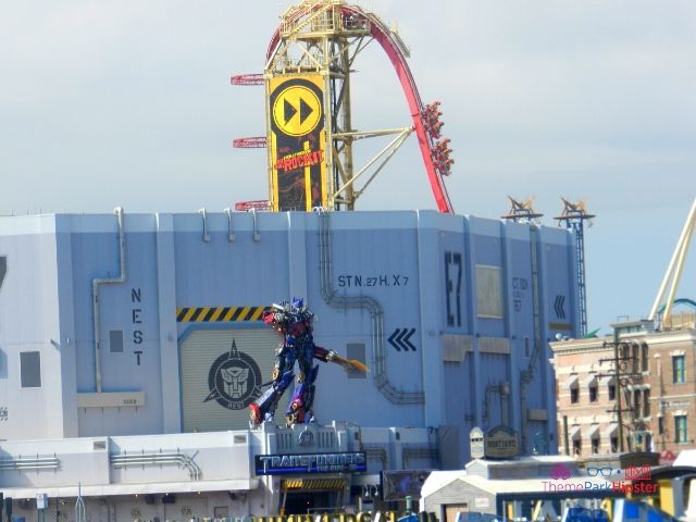 Transformers the Ride Universal Studios Entrance with Optimus Prime