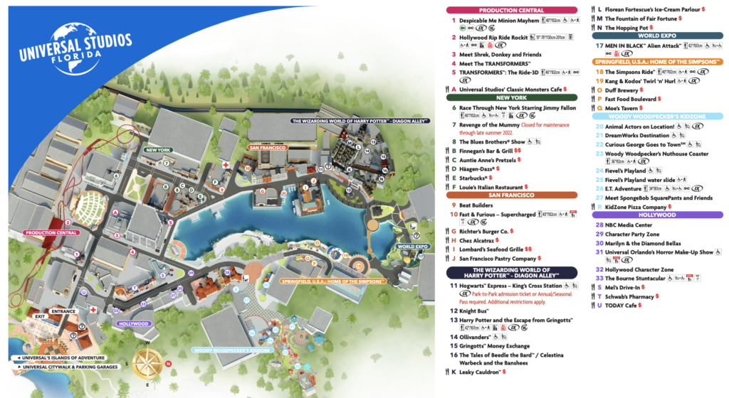 Universal Studios Map 2022 and 2023