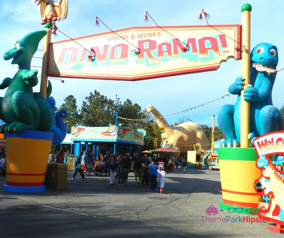 Animal Kingdom Dinoland USA Dino Rama Entrance with Chester and Hester Green and Blue Dinosaurs