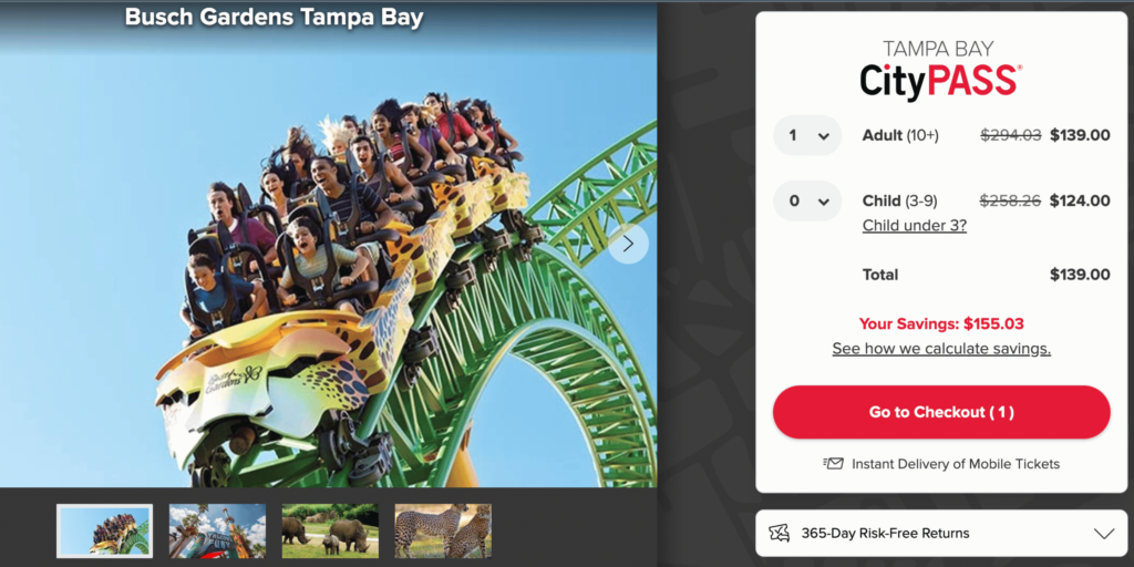 Busch Gardens. One of the best things to do in Tampa with CityPASS Prices and tickets. Keep reading to learn how to find cheap Busch Gardens tickets.