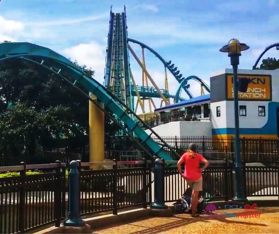 SeaWorld Orlando deep sea roller coaster Kraken lift hill.