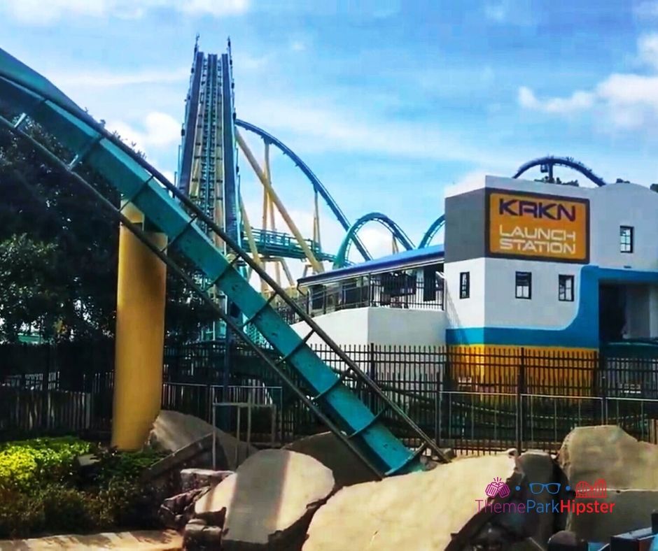 Kraken Roller Coaster with view of queue