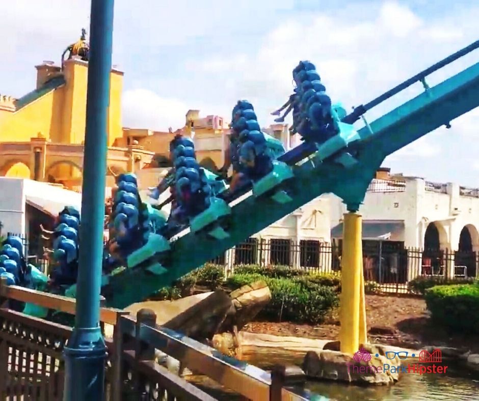 Kraken Roller Coaster plunging into the lair at SeaWorld Orlando.