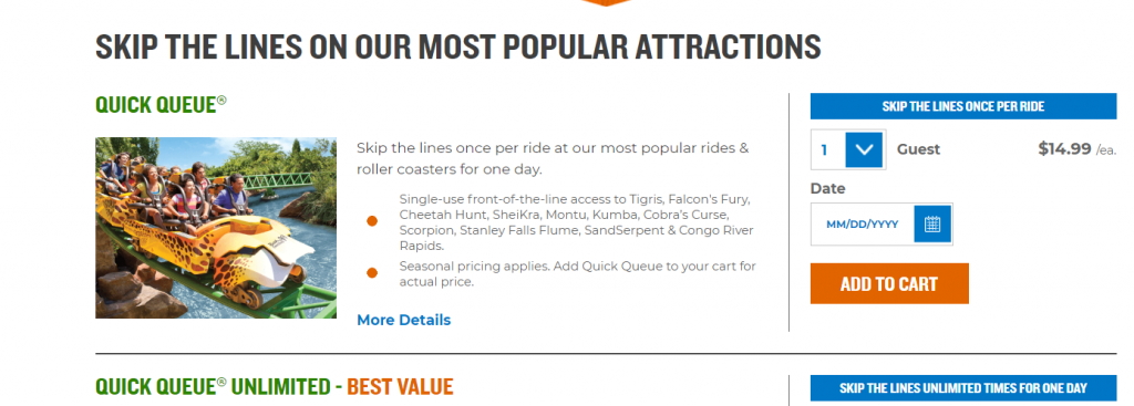 Busch Gardens Quick Queue Website Snapshot. Used to beat the Busch Gardens busy days.