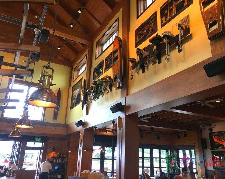 Disney Springs Restaurant Interior with Giant Boats on the Wall 