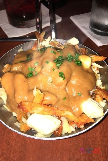 Epcot Poutine Fries, featuring a dish full of crispy fries, rich gravy and white cheese curds. Keep reading to learn more of the best snacks at EPCOT. 