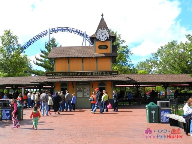Millennium Force track over the Lake Erie Railroad Station at Cedar Point