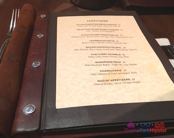 Tiffins Animal Kingdom menu 