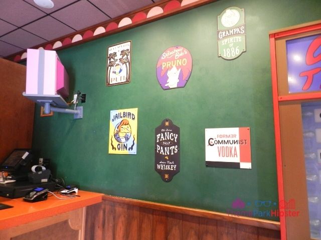 Moes Tavern at Universal Studios Interior with Springfield inspired alcohol beverage options. Keep reading to get the best photos at Moe's Tavern Universal Studios and the menu.