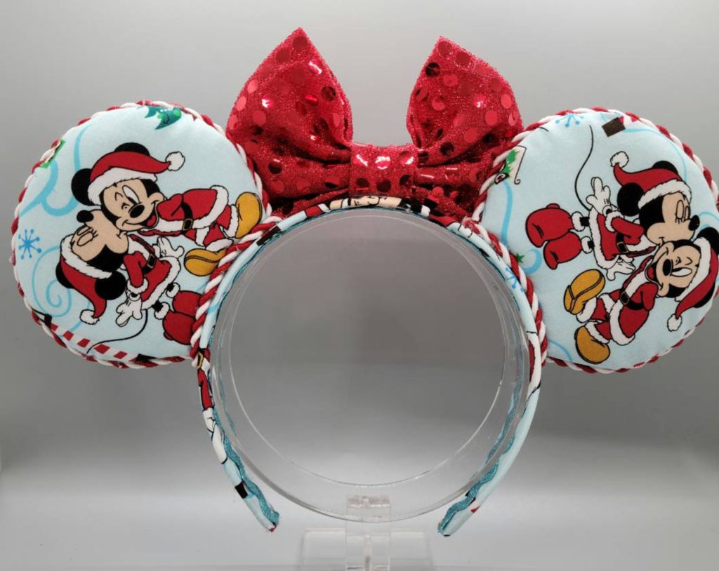 Etsy Disney Christmas Ears with Minnie and Mickey Mouse in Santa Outfits
