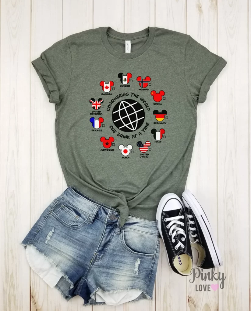 Light Green Epcot Drinking Around the World Tour Shirt