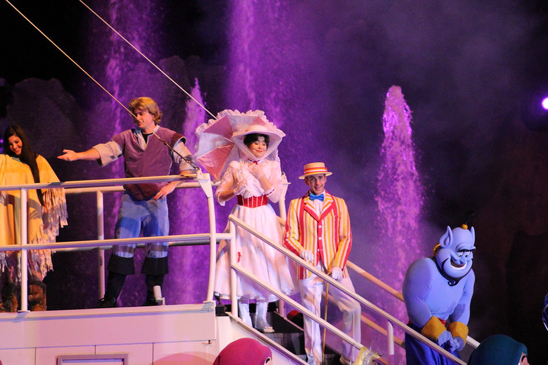 Fantasmic at Disney Hollywood Studios with Mary Poppins, Bert, the Genie and Pocahontas.