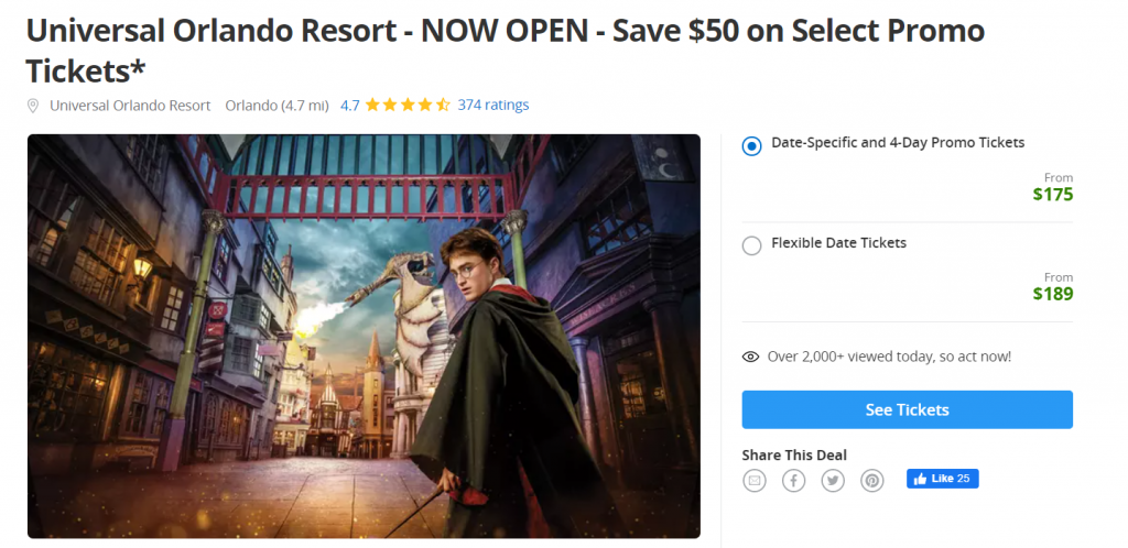 Universal Studios Groupon with Harry Potter Image