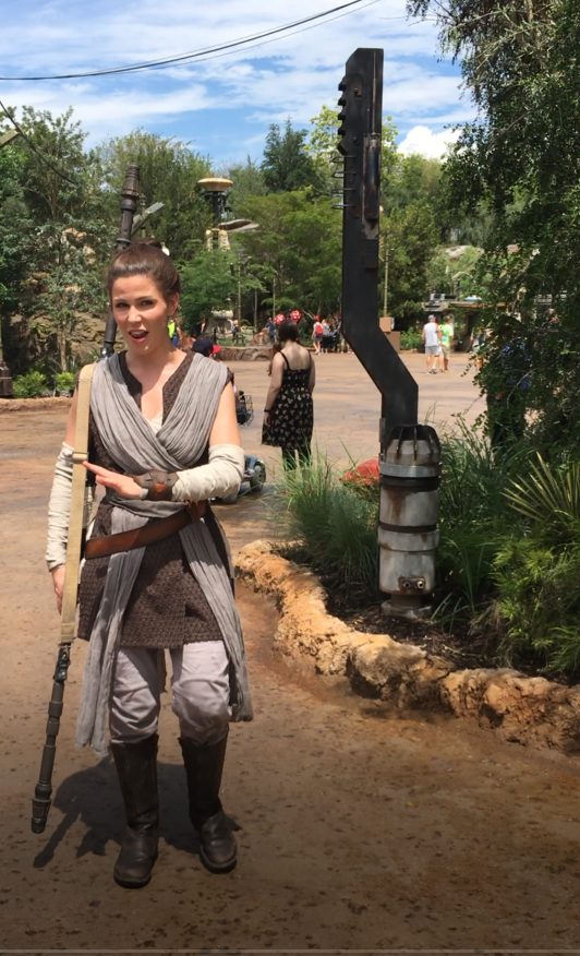 Rey in Star Wars Land. Disney Characters at Disney World.
