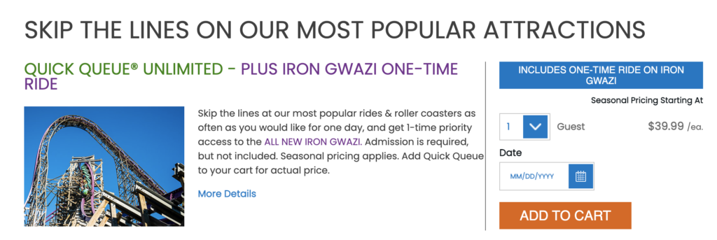 Busch Gardens Quick Queue Plus Iron Gwazi