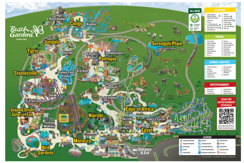 Busch Gardens Tampa Map 2022 and 2023