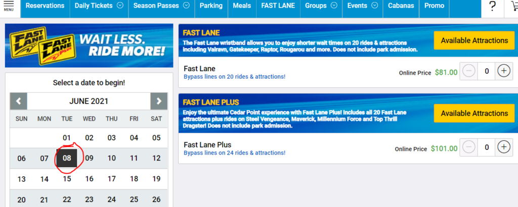 Cedar Point Fastlane Price