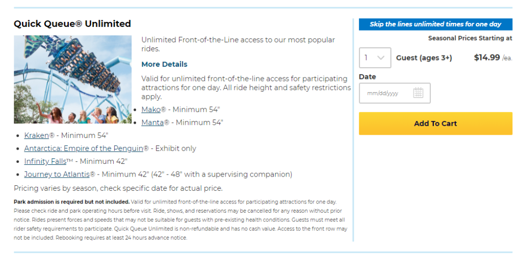 Quick Queue Unlimited Pass helps avoid long SeaWorld wait times.