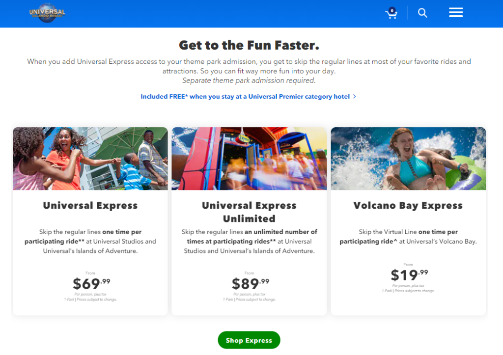 Universal Express Pass Screenshot. Keep reading for more information on the Universal Studios VIP Tour.