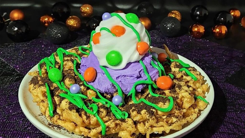 Boo Bash Foolish Mortal Funnel Cake with M and M. Keep reading to learn about the difference between Disney After Hours Boo Bash and Mickey's Not-So-Scary Halloween Party.