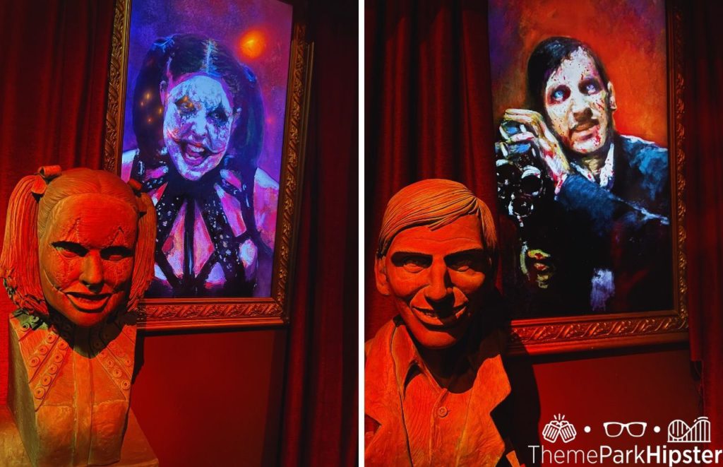 Chance and the Director statue and photo display at Universal Orlando Halloween Horror Nights HHN 30. Keep reading to learn more about Halloween Horror Nights Stay and Scream.