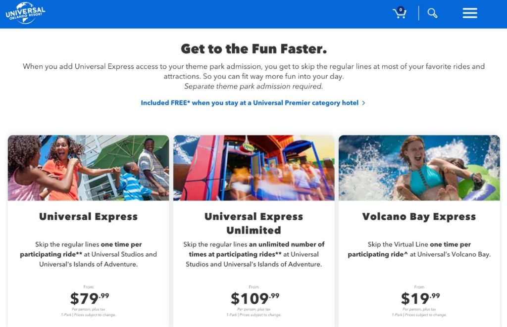 Universal Orlando Express Pass 2022 Prices