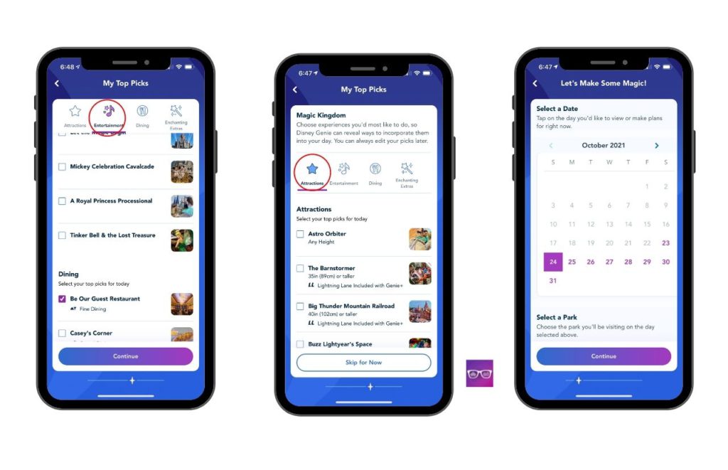 Disney Lightning Lane and Genie Plus App Entertainment and Attraction Selections Magic Kingdom
