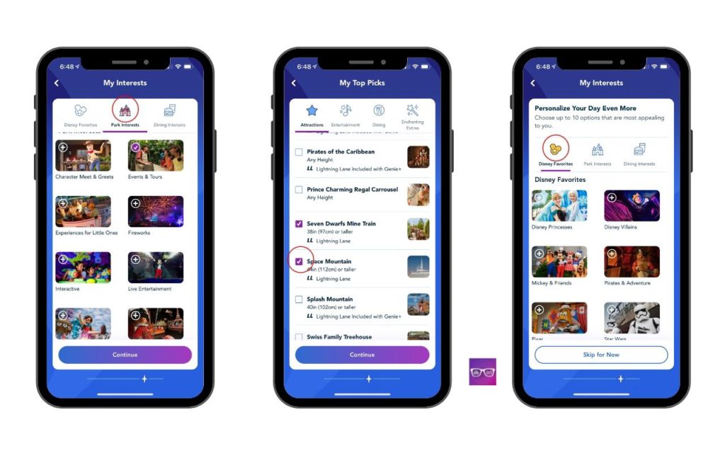 Genie Pass Disney World App Lighting Lane Selections
