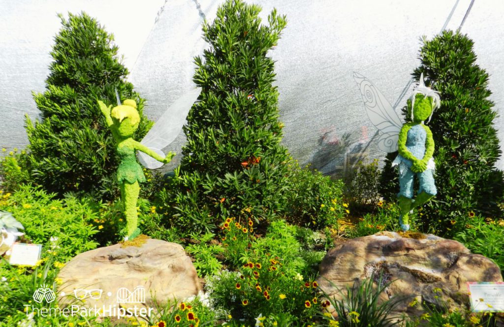 Tinkerbell and Periwinkle Fairy Topiary. Epcot Flower and Garden Festival one day itinerary with colorful topiary