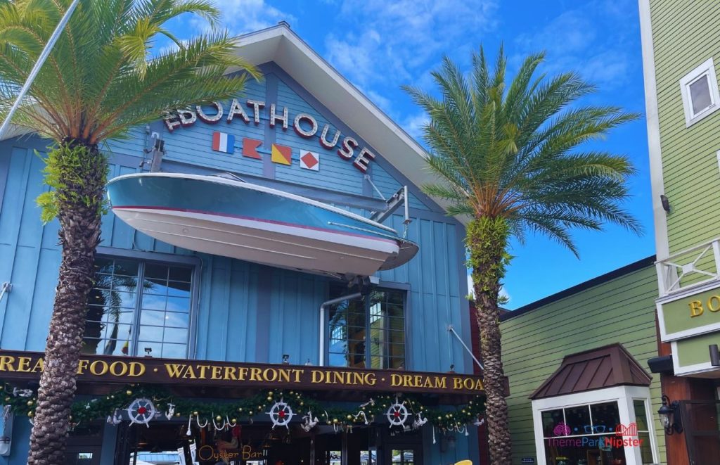 Boat House Christmas Decor Entrance Disney Springs