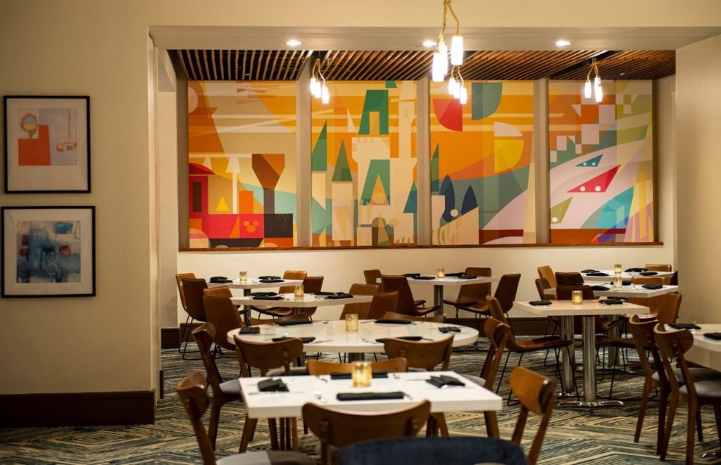 Disney Steakhouse 71 Dining Room Design with Mary Blair Artwork Contemporary Resort