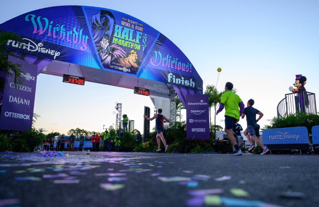 Disney Wine & Dine Half Marathon Finish Line. Keep reading to get the best runDisney Merchandise and Gift ideas.