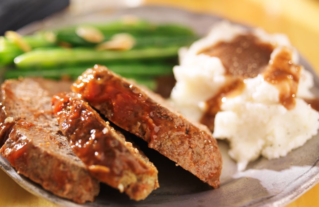 Meatloaf with green beans and mashed potatoes at Disney World at the Plaza.