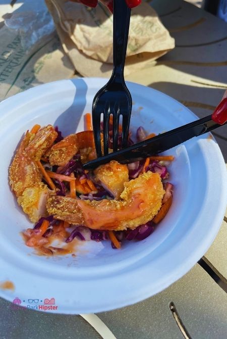 SeaWorld Christmas Celebration Fried Shrimp on top of coleslaw