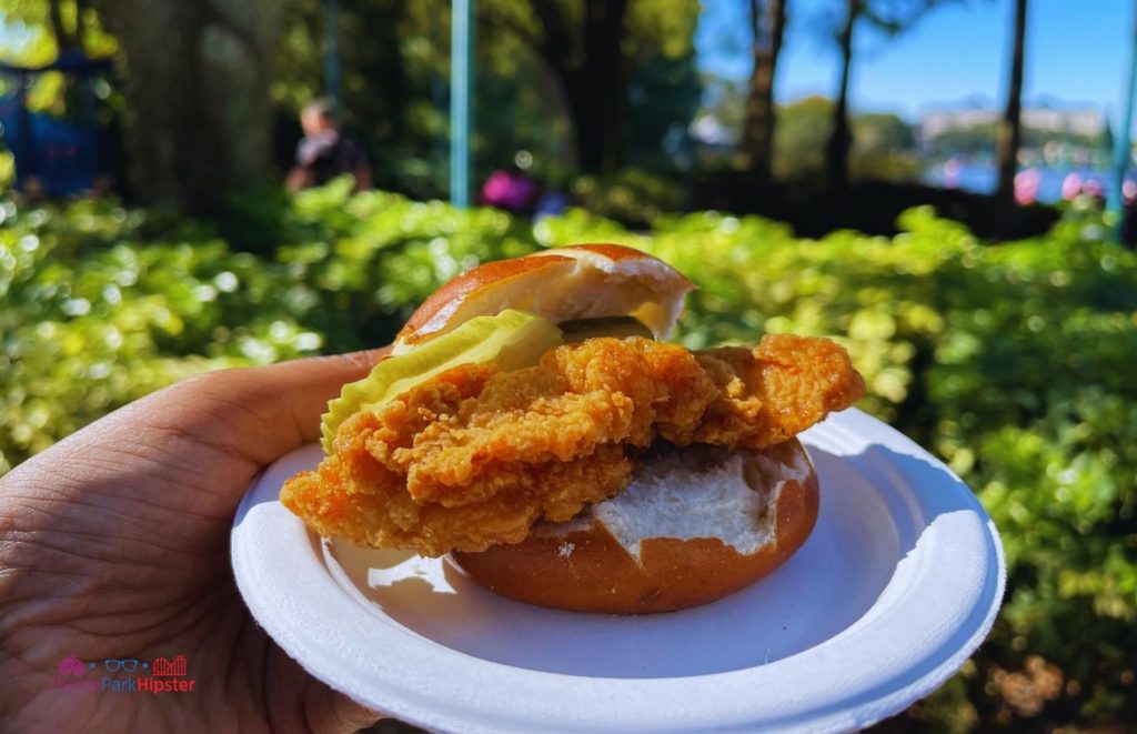 SeaWorld Christmas Celebration Hot Fried Chicken Sandwich. Keep reading to learn about Christmas at SeaWorld Orlando!