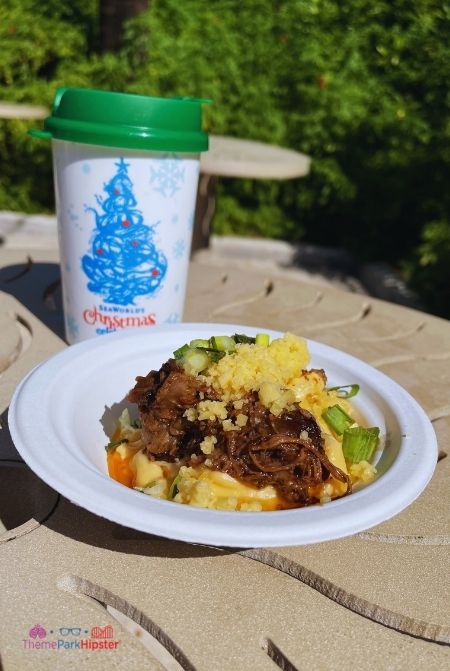 SeaWorld Christmas Celebration Loaded Mac and Cheese topped with Brisket