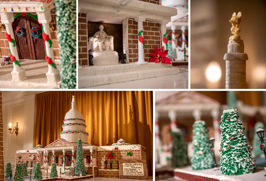 Epcot Gingerbread Disney for Christmas. The American Adventure at EPCOT also has a display of classic monuments