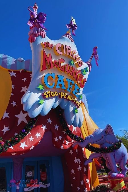 The Circus McGurkus Cafe StooPendous Christmas Decor in Islands of Adventure for Grinchmas